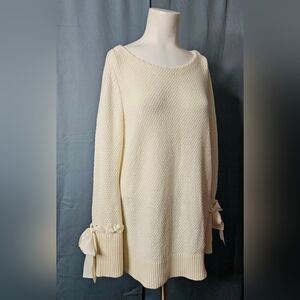 Talbots Cream‎ Lambswool-Blend Knit Sweater w Bow Sleeve Accents Size M NWOT